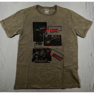 Marshall Graphic T Shirt Mens Medium Olive Green Faded Music Tee